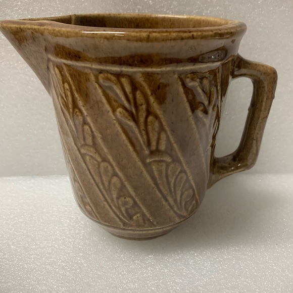 Vintage Brown Embossed Glazed USA Ceramic Cream Pitcher with Handle - Picture 5 of 6